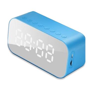 Imagem de Rádio Relógio Bluetooth Digital Caixa De Som Espelhado Azul
