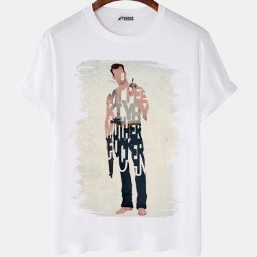 Imagem de Camiseta masculina John McClane Palavras Desenho Filme Camisa Blusa Branca Estampada