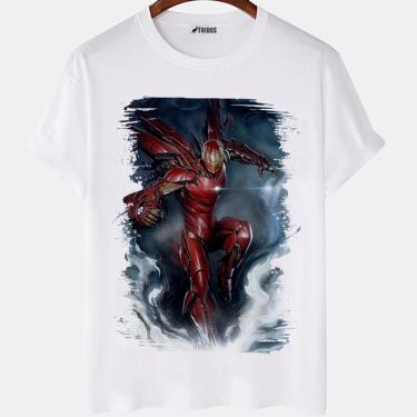 Imagem de Camiseta masculina Homem de Ferro Super Heroi Marvel Camisa Blusa Branca Estampada