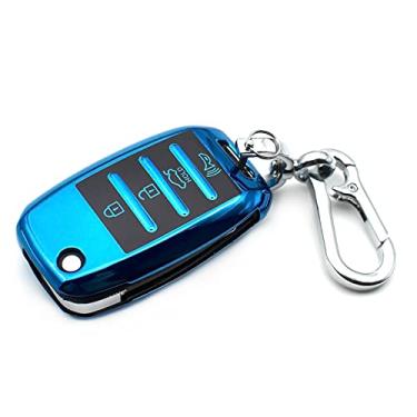 Imagem de Adequado para Flip 4 botões Kia Forte Optima Rio Rondo Sedona Sorento Soul Spectra Sportage TPU chaveiro controle remoto protetor sem chave acessório para entrada sem chave, azul, não serve para Smart Key