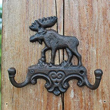 Imagem de GUIPAIHAI Ganchos de parede de ferro fundido com 2 ganchos, design vintage, decoração de parede de metal, suporte de parede (cor: preto antigo, tamanho: 16,3 x 4 x 14,8 cm)