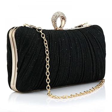 Imagem de jessie Bolsa clutch feminina plissada com glitter para festa de casamento de cristal com strass, Preto, One Size