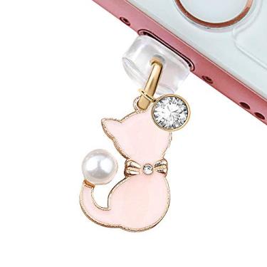 Imagem de Porta de carregamento USB CP181 com plugue antipoeira e lindo pingente de gato rosa para animais de estimação para iPhone 11/ XS MAX/XR/X/8 Plus/7/6S/7/SE iPad iPod