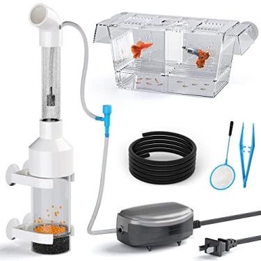 Imagem de ToyBasics Copo para incubadora de ovos de peixe, ciclídeos, incubatório de peixes com bomba de ar de aquário, caixa de reprodução de peixes com isolamento, rede de peixes pequena e pinça de aquário