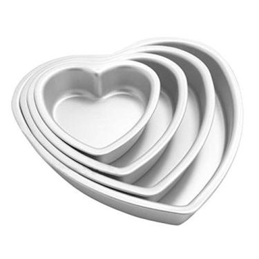 Imagem de Eoocvt Conjunto de 4 peças de formas de bolo em forma de coração de alumínio com abafador de estanho para assar molde de chocolate com parte inferior removível – 12,7 cm 15,24 cm 20,32 cm 25,40 cm