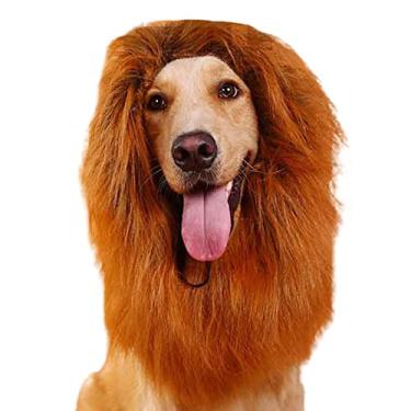 Imagem de Yajun Peruca de melena de leão gorro divertido chapéu decoração de festa de festival bonito cães grandes gatos disfarce de cosplay suave ajuste quente Beanie para animais de estimação, Brown, 2