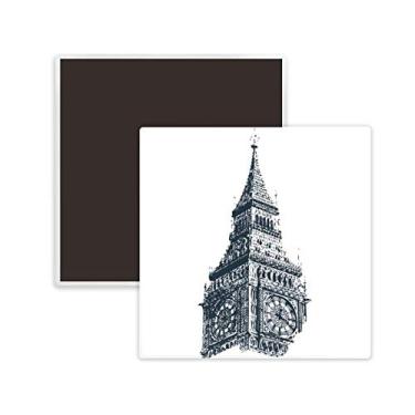 Imagem de Lembrança de ímã de geladeira quadrado de cerâmica com esboço de ponto de referência da Torre do Sino