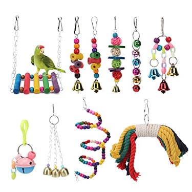 Imagem de Brinquedos de gaiola de pássaro, brinquedo de mastigar escalada balanço rede de madeira para decorar casas para fortalecer exercícios