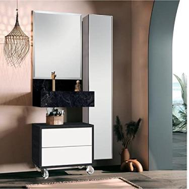 Imagem de Conjunto Banheiro Bancada Porcelanato Cuba Esculpida Espelho Gaveteiro Armário Max 60cm Bumi Grafen