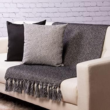Imagem de Manta para Sofá Dupla Face Jacquard com Franja 1,40x2,50 + 2 Capas de Almofada (Grafite)