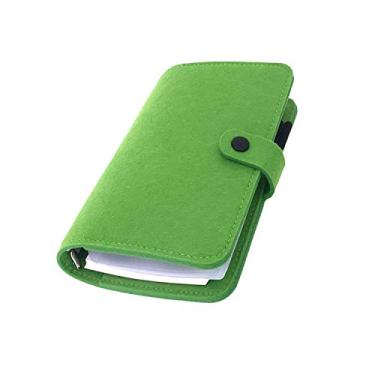 Imagem de A6 / A5 Capa de feltro de 6 furos redondo com vista de anel Pasta de arquivo para protetores de folha solta (Green 17, A6 combo)