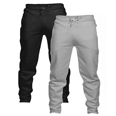 Imagem de KIT 2 Calças Masculina Moletom Conforto Corrida Skinny - Preto/Cinza - GG