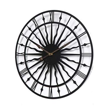 Imagem de Grande relógio de parede vintage rústico retro de parede de metal de 20 polegadas feito à mão para sala de estar decoração de restaurante de hotel