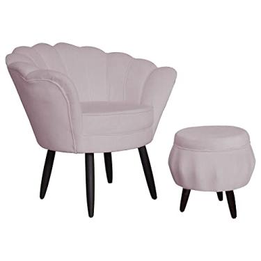 Imagem de Kit 1 Poltrona Com 1 Puff Pés Palito Salão de Beleza Pétala Suede Rose - LM DECOR