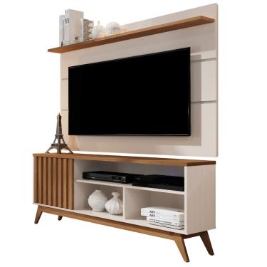Imagem de Rack com Painel TV até 55" Ripado Sala Pequena 1 Porta Off White Nature Malbec Wood