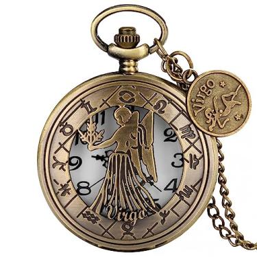 Imagem de ZALTAS relógio de bolso retro bronze relógio acessórios quartzo pingente relógio colar corrente