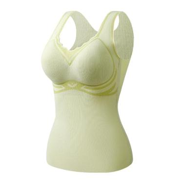 Imagem de Roupa íntima térmica feminina de inverno com decote em V sem mangas térmica 2 em 1 sutiã embutido roupa íntima térmica, Verde, XXG