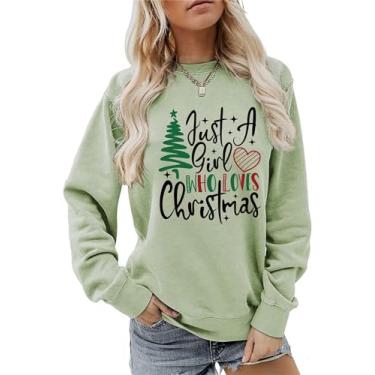 Imagem de Just A Girl Who Loves Christmas Tree Moletom feminino fofo com estampa de árvore de Natal com estampa de estrela de natal engraçado presente de Natal, Verde oliva, XXG