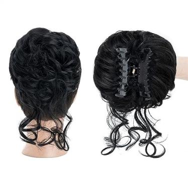 Imagem de Mulheres Bun Scrunchies Coque de cabelo sintético Claw Chignon para mulheres, coque bagunçado cacheado em pedaços de rabo de cavalo extensões de cabelo fofo natural falso rabo de cavalo postiços Pão (