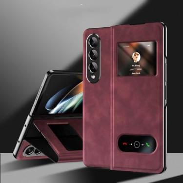 Imagem de Capa para Samsung Galaxy Z Fold 5 Z Fold 3 Z Fold 4 Stripe Cover 360 Protection Screen Flip Anti-fall Case, Nappa Stripe red,Para Galaxy Z Fold 2