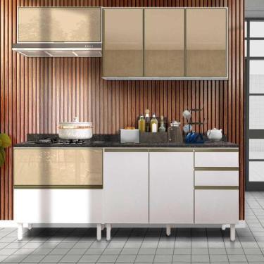 Imagem de Cozinha Modulada Branca Com 7 Portas De Vidro E 4 Gavetas - Shop Jm