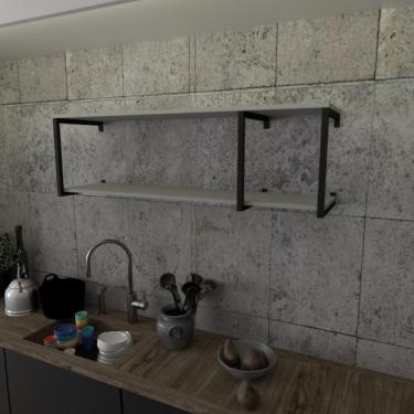 Imagem de Prateleira Industrial Suspensa Estante Parede Nicho Cinza Cozinha Escritorio Sala Quarto Infantil
