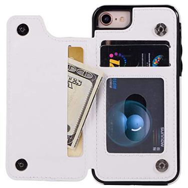 Imagem de ZYZX Capa carteira para Apple iPhone SE 2020/2022 com suporte para cartão, capa flip de couro PU com suporte, fecho magnético à prova de choque, capa protetora para iPhone SE, branco-SK