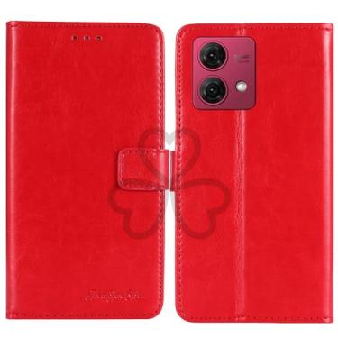 Imagem de TienJueShi Suporte de livro vermelho retrô flip protetor de couro TPU capa de silicone para Motorola Moto G84 6,5 polegadas capa de gel carteira Etui