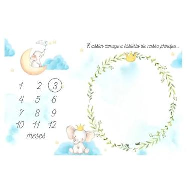 Imagem de Lençol Painel Cenário Fotos MDF Mêsversário Elefante Menino