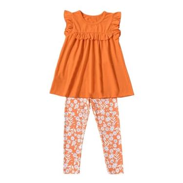 Imagem de Floerns Conjunto de 2 peças de camiseta peplum com babados e leggings florais para meninas, Laranja, 7 Anos