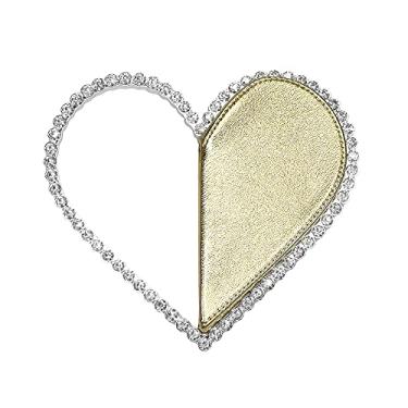 Imagem de WISFRUIT Linda bolsa clutch em formato de coração, bolsa feminina para festa de casamento com moldura de diamante de strass, Dourado, 9.06"L x 4.72"W x 1.97"H