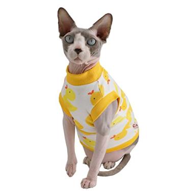 Imagem de Sphynx Camiseta de verão de algodão para gatos sem pelos, roupas para animais de estimação, colete de gola redonda, camisetas para gatinhos, sem mangas, roupas para gatos e cães pequenos (grande,