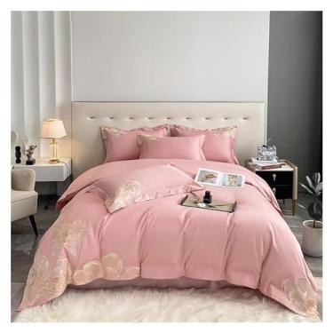 Imagem de Jogo de cama bordado de flores de algodão egípcio 600 fios, 100% algodão, conjunto de capa de edredom, fronha Queen King, lençóis de cama (rosa King)