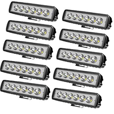 Imagem de Barra de luz LED pequena, 10 peças 6" 18W 14000LM conjunto de luzes de holofote super brilhante à prova d'água para condução/off-road/motocicleta/carrinho de golfe para caminhão barco SUV ATV 4WD caçadores de tratores