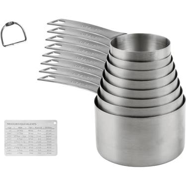Imagem de Smithcraft Copos de medição, conjunto de copos medidores de aço inoxidável 18/8, copos de medição de metal com equivalentes de medição, conjunto de copos de medição de metal para cozinha e cozimento