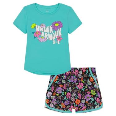 Imagem de Under Armour Conjunto de camisa e shorts de manga para meninas, elástico durável e leve, Floral turco radial, 2 Anos