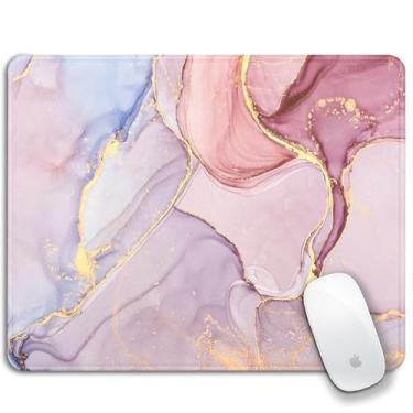 Imagem de Cindasun Tapete de mouse de mármore ouro rosa, grande, mouse pad para laptop de escritório com bordas costuradas, antiderrapante, arte de design personalizado lavável, 30 x 25 cm