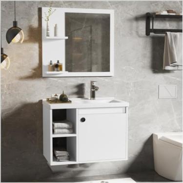 Imagem de CONJUNTO GABINETE COM ESPELHEIRA E CUBA PARA BANHEIRO 60CM ADONIS - MDF/MDP/MARMORE SINTETICO (Branco)