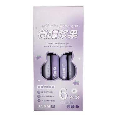 Imagem de Joucien 6 peças/caixa - Caneta esferográfica líquida reta de 0,5 mm Berry com tubo de agulha completo e grande capacidade para exame de secagem rápida para estudantes - 6 pacotes de frutas levemente