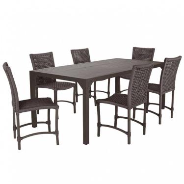 Imagem de Conjunto 6 Cadeiras Cannes Corda Náutica e Mesa Retangular Ripada 2,00m em Alumínio para Edícula, Jardim, Área, Varanda, Cozinha - Pintura Marrom