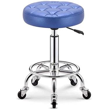 Imagem de Banco giratório ajustável com rodas - Banco hidráulico redondo com rodinhas para serviços pesados, cadeira para oficina, laboratório de guitarra, bancada de tatuagem, cadeira de penteadeira, banco
