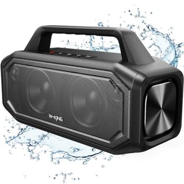 Imagem de W-KING Alto-falantes Bluetooth sem fio de 80 W, alto-falantes portáteis para ambientes externos altos com aumento de graves, emparelhamento estéreo, carregamento reverso, alto-falante Bluetooth IPX6 à
