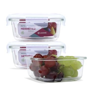 Imagem de KIT 3 Potes de Vidro Quadrado com Tampa Hermética 520ml Cor:Branco (QH)