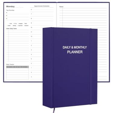 Imagem de Agenda diária e mensal para 2024 ou a qualquer momento – Agenda diária sem data, duas páginas por dia, agenda mensal semanal com horários por hora, organizador perfeito para sua vida, 14 cm x 21 cm,