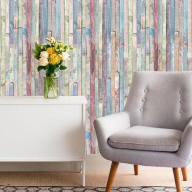 Imagem de Papel De Parede Madeira Colorida Lavável Quarto Adesivo - Artetik Digi