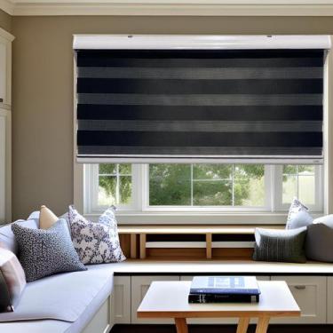 Imagem de Persiana Rolo Duplo Bandô Sunny Preto 160 (L) x 220 (A) Cortina Zebra 