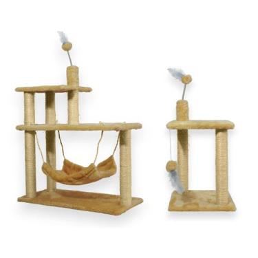 Imagem de Plataforma 3 Andares e Arranhador 2 Bases Para Gatos Rede Brinquedos -