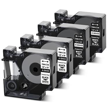 Imagem de Rhino 4200 5000 5200 6000 3000 Fita de substituição para Dymo 18444 1805435 Vinil Permanente Rhino Trabalho com Fita Industrial Etiquetadora S0718600 Recargas Rhinopro, 12 mm x 5,5 m, 4 Cartuchos