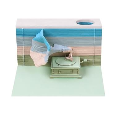 Imagem de Calendário Time Piece 2025, calendário gramofone 3D 2025, bloco de notas de arte 3D, bloco de notas de entalhe faça você mesmo, para presente de decoração de escritório em casa (gramofone)