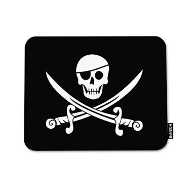 Imagem de HOSNYE Jolly Roger Bandeira Pirata Mouse Pad Quadrado Antiderrapante Borracha Mousepad Crânio Baioneta Bordas Cruzadas para Jogos Escritório Laptop Computador PC Homens Mulheres Crianças